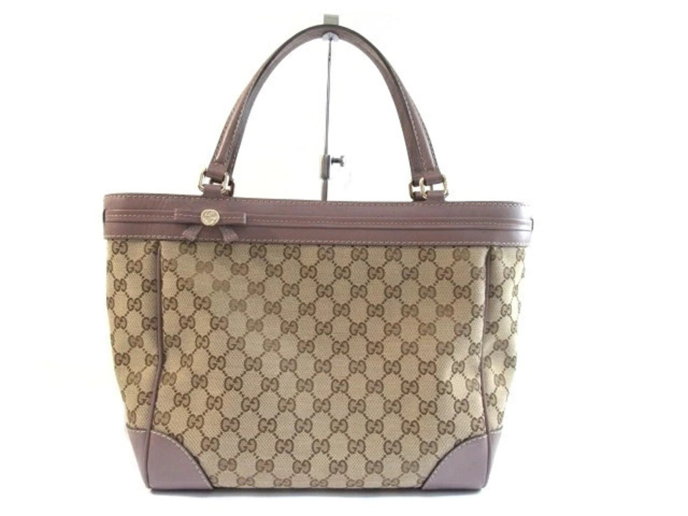 Gucci bag tote canvas leather Beige Cream purple